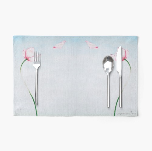 테이블매트 - 유화 떠나는 꽃잎  면폴리 (2개 1세트 -45 x 36cm)